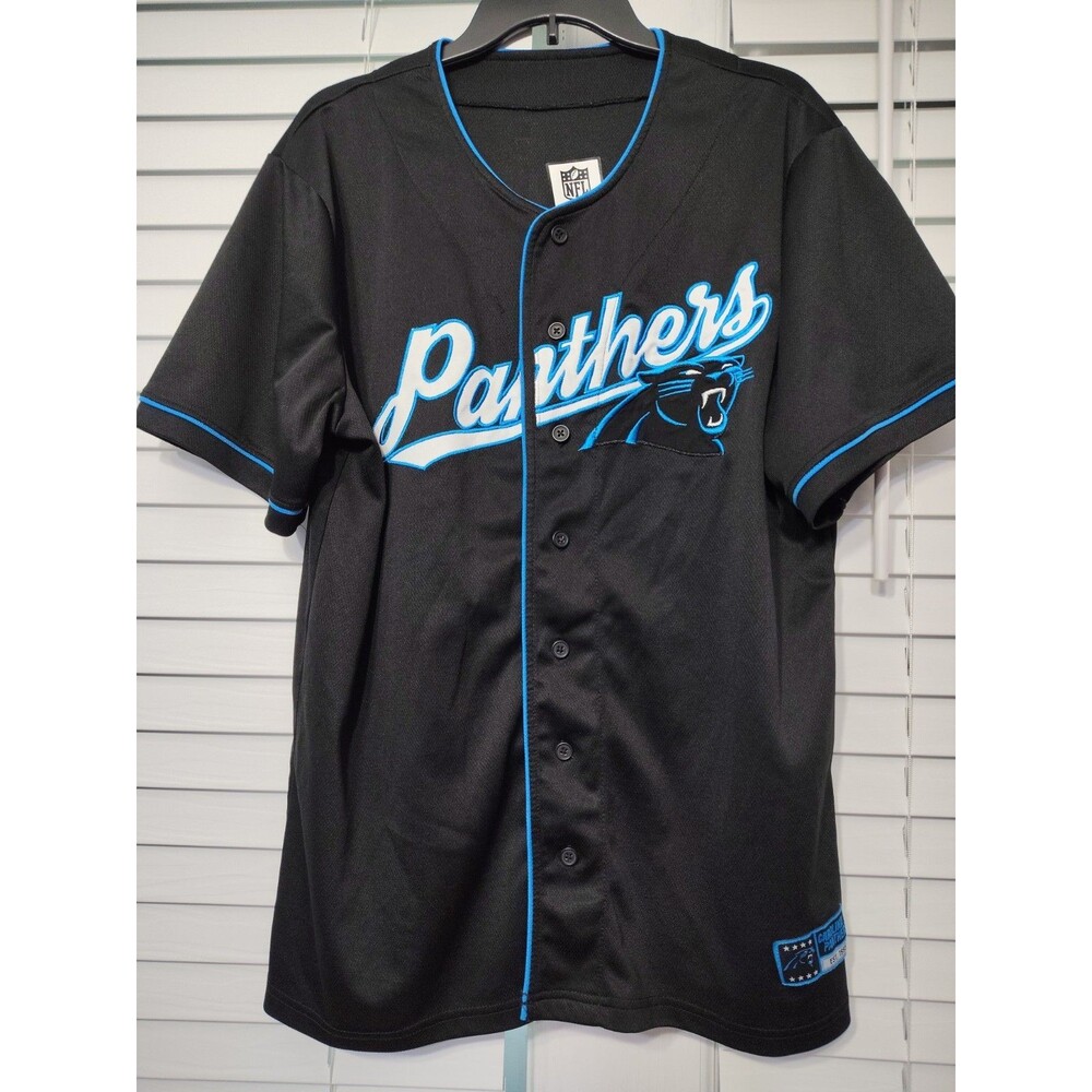 Carolina Panthers Ultra Game NFL men's Button Down Baseball Jersey Size L Black